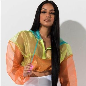 AKIRA Bring it on cropped color block mess hoodie
